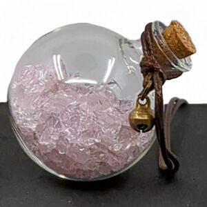 Pink Glass Shard Globe‎ Car Charm Suncatcher Wish Bottle Handmade J2433
